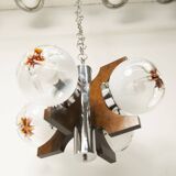 Lustre mazzega Murano 4 boules et teck 1960