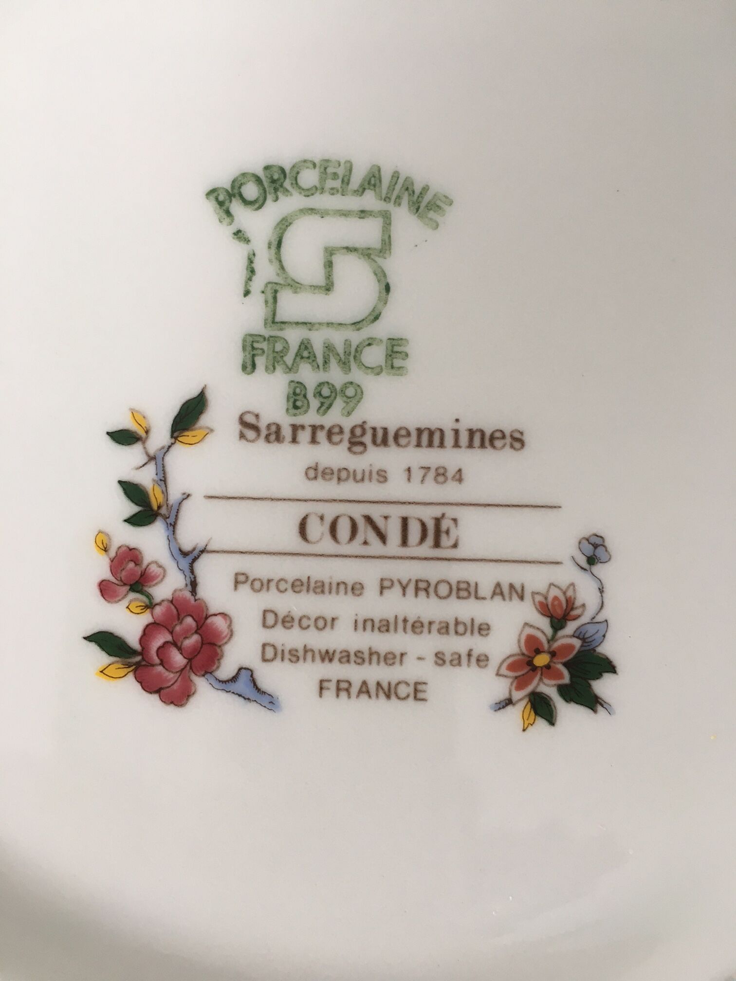 Set of 6 plates Sarreguemines condé model