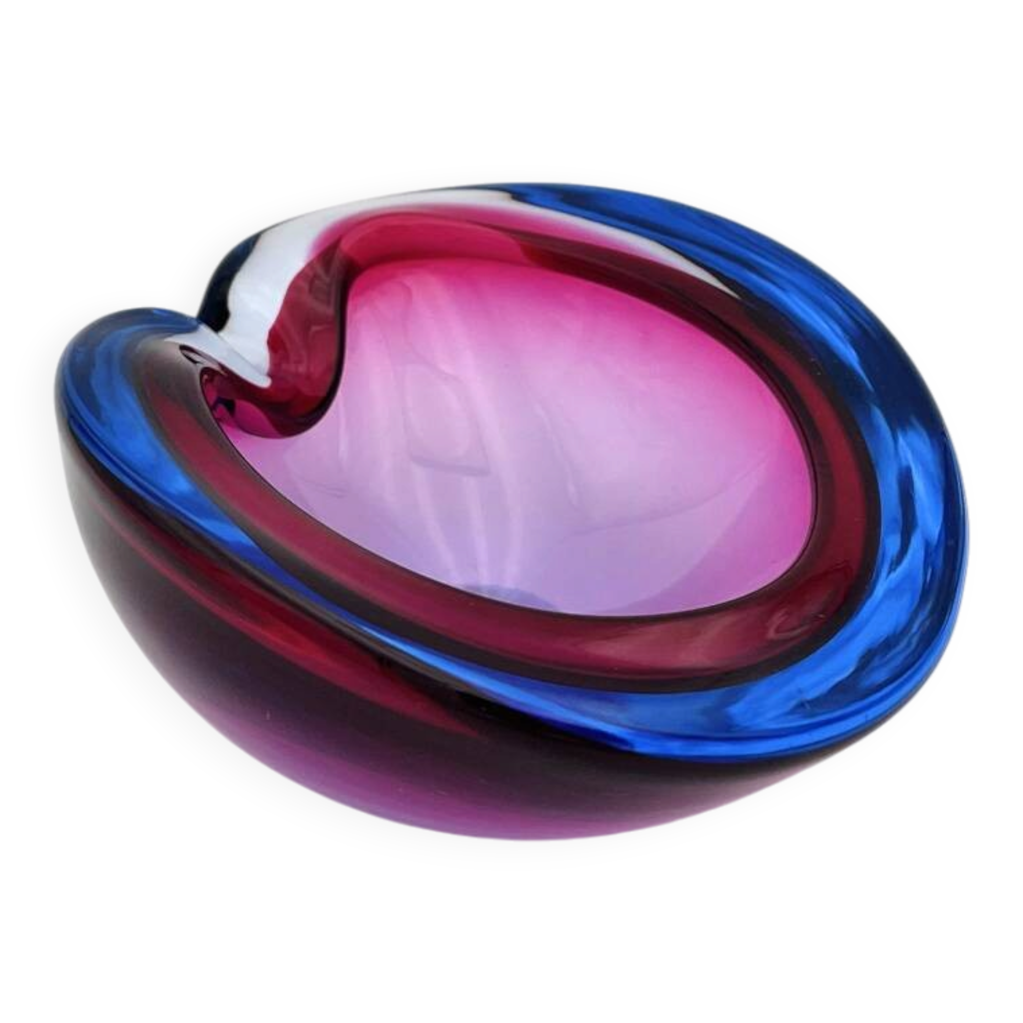 Pocket Glass Murano Flavio Poli Sommerso Fuchsia Blue 17cm