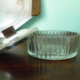 5-compartment thick glass servant - Silver metal with punch - Wooden handles - 1950/60