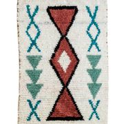 White Moroccan Boucherouite Berber rug with colorful patterns