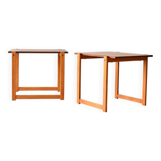 Paire de tables gigognes scandinaves vintage en teck et hêtre
