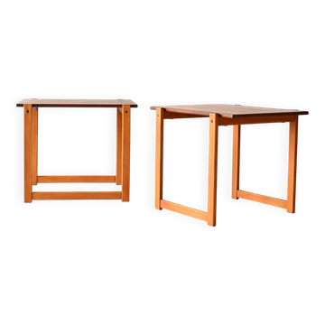 Paire de tables gigognes scandinaves vintage en teck et hêtre