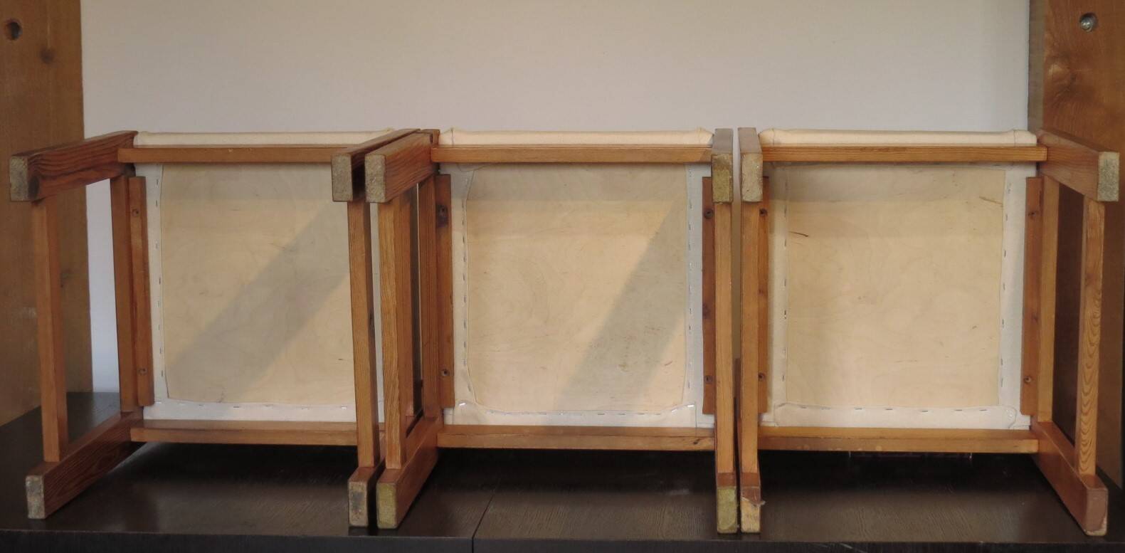 Brutalist pine chairs x 3