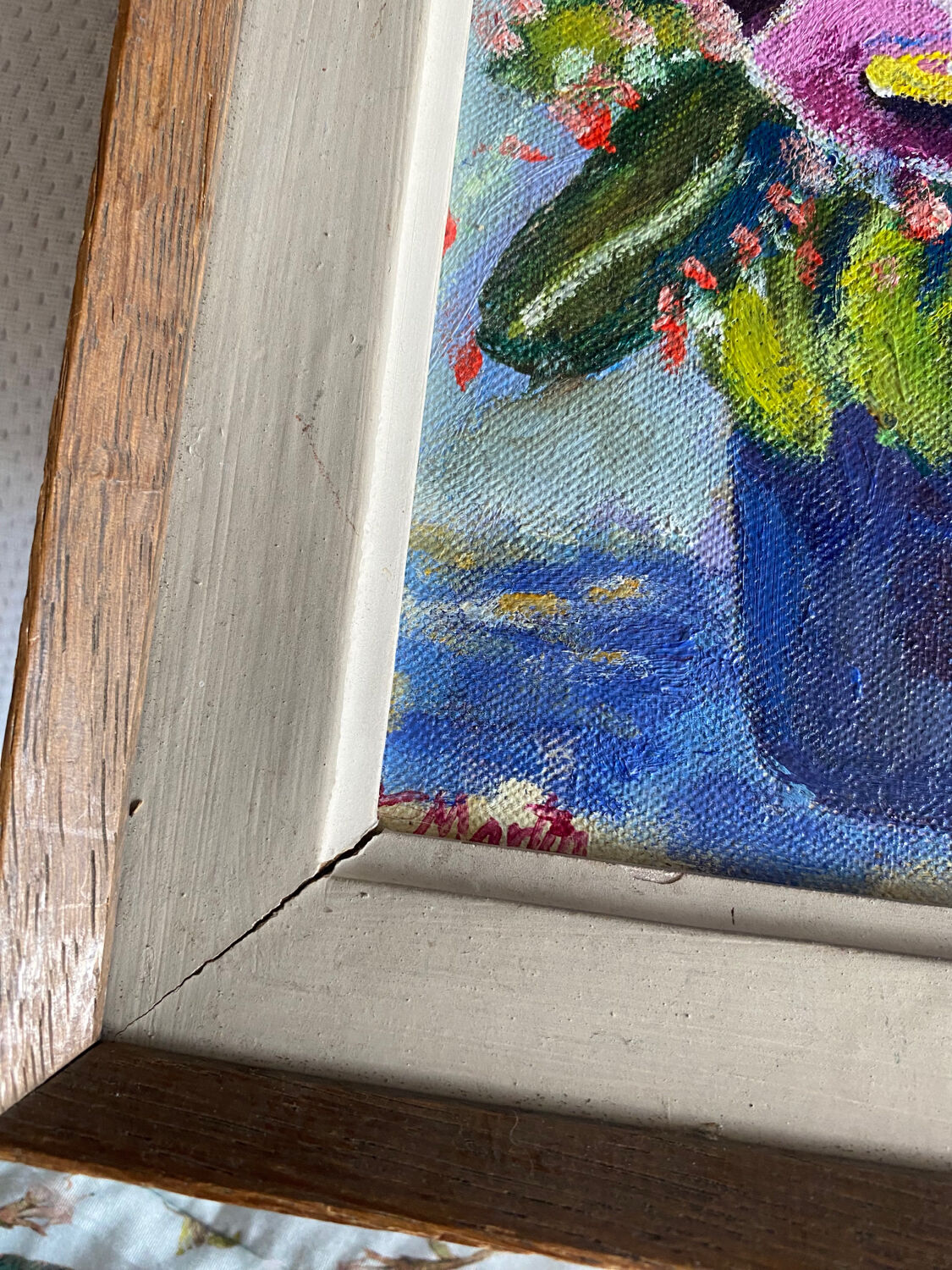 Painting on panel flowers in a vase.