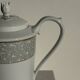 Bavarian porcelain teapot from Germany with blue frieze and flower lid H23