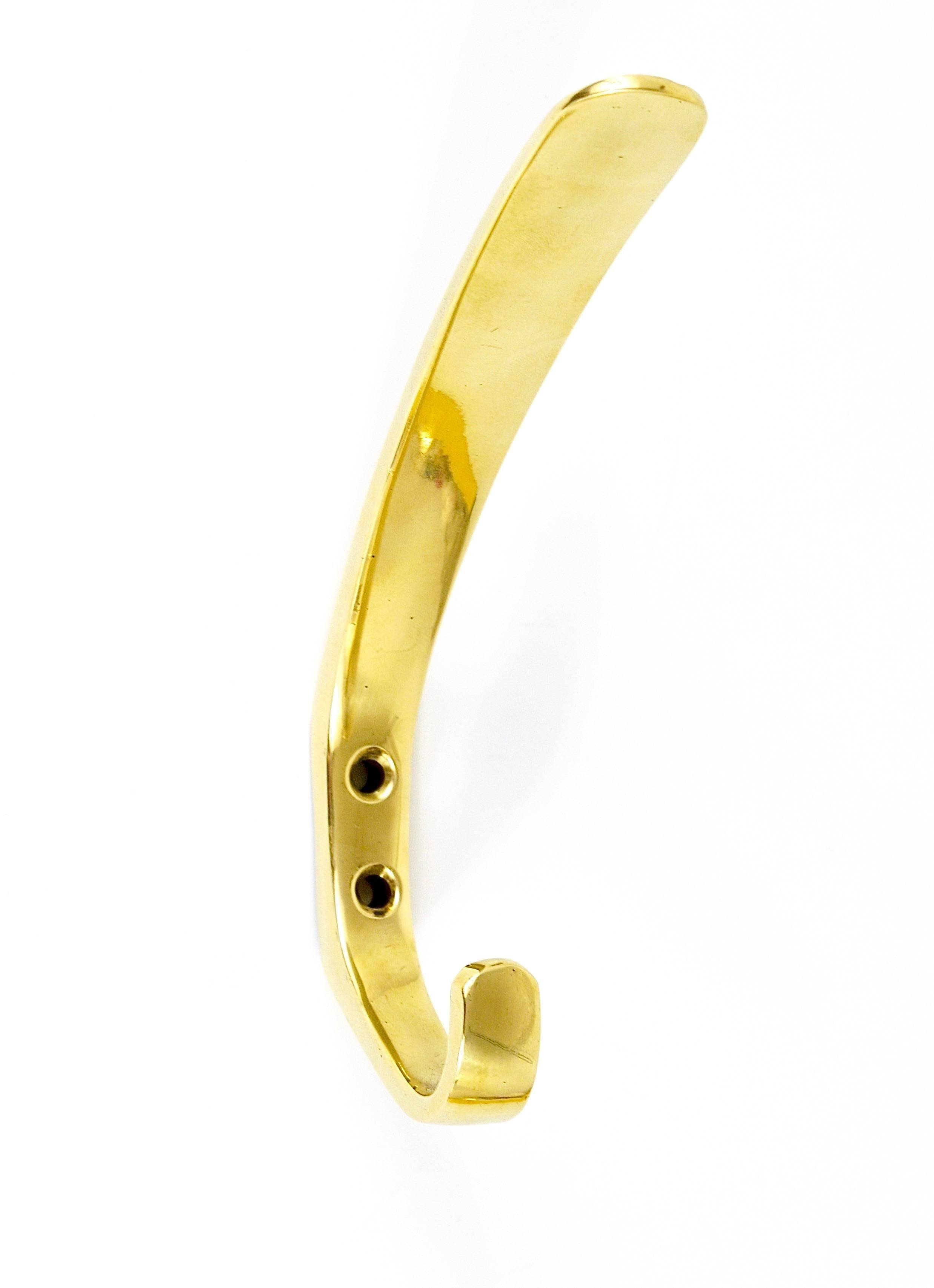 Up to four mid-century brass wall hooks by Herta Baller, Austria, 1950s.