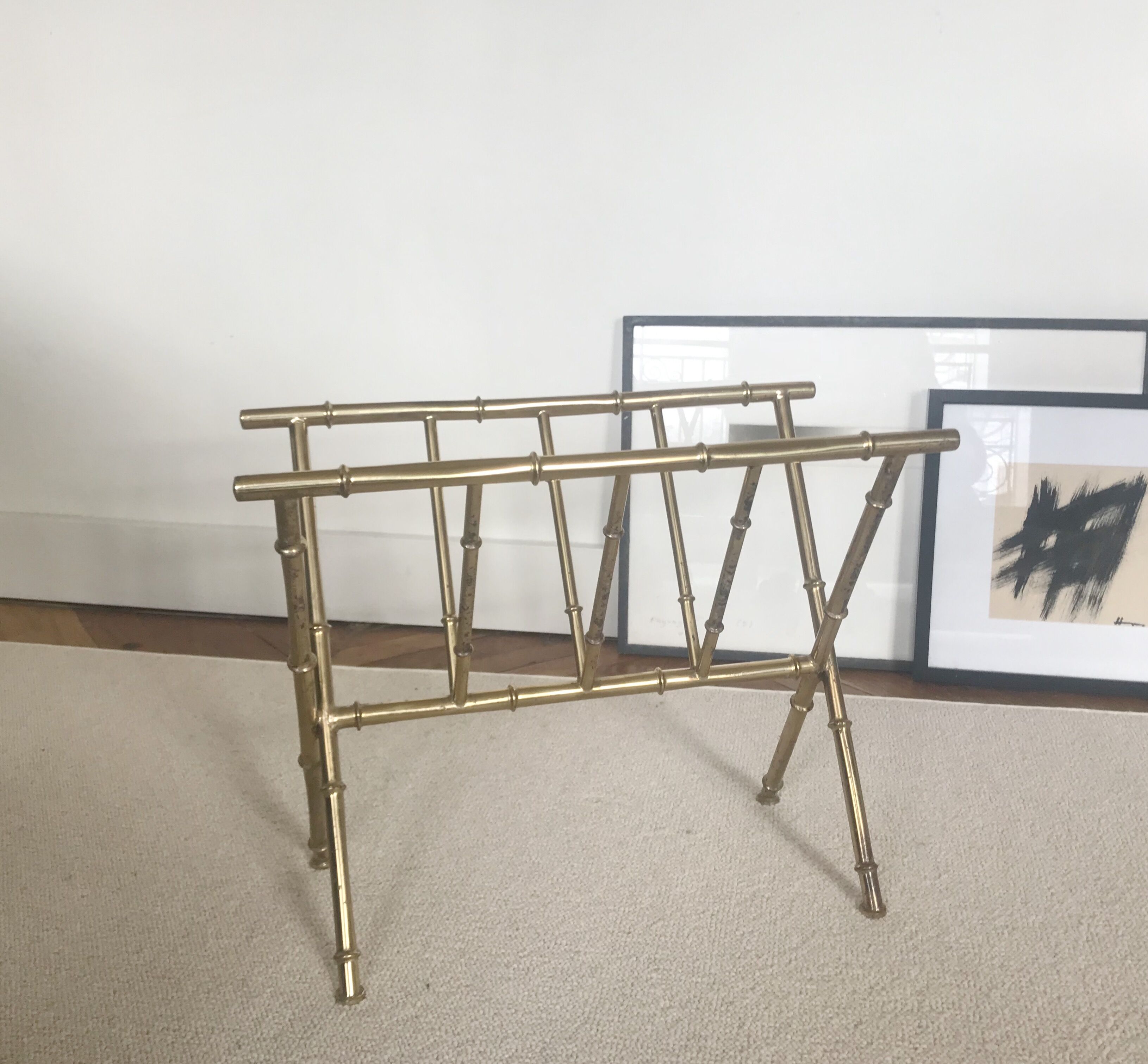 Magazine rack shabby chic bamboo brass, 1960