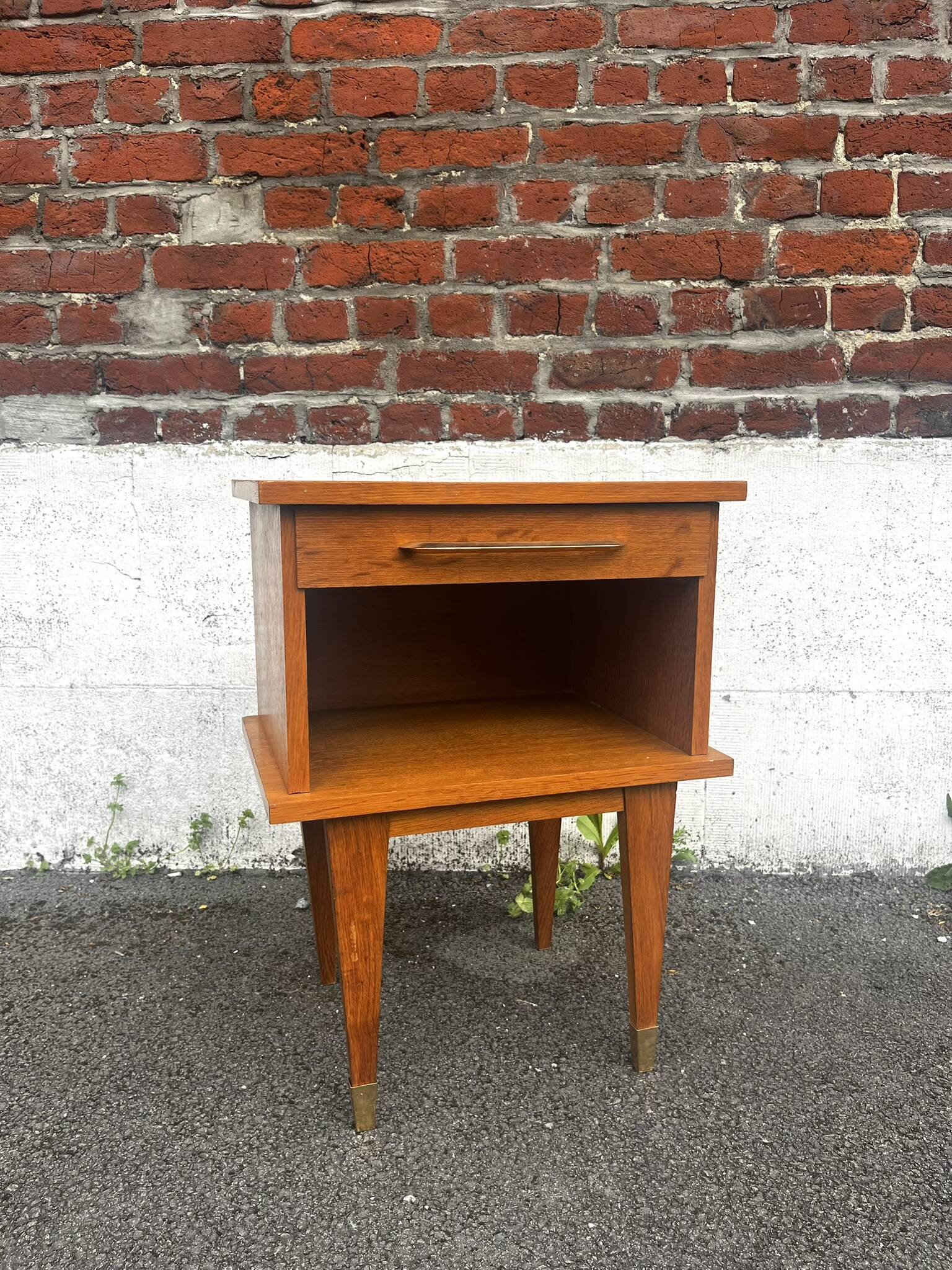 Vintage wooden bedside table / side table with tapered legs.