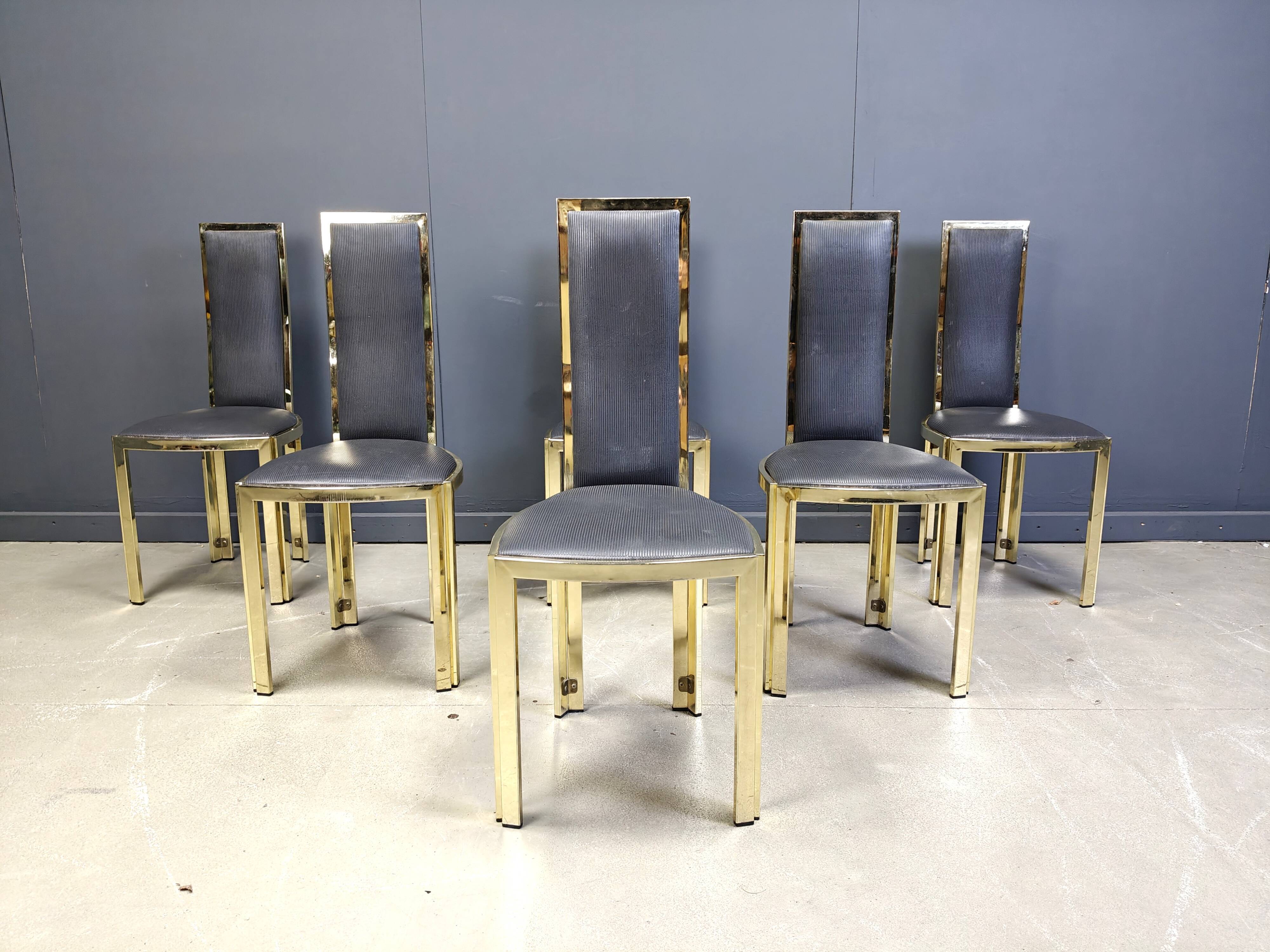 Vintage french brass dining chairs, set of 6 - 1970s