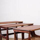 Series of three Danish nesting tables in Teak and canning by Erling Torvits for Heltborg Mobler.