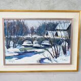 Gideon isaksson (1911-1980), scandinavian modern landscape, 1960s, oil on panel, framed