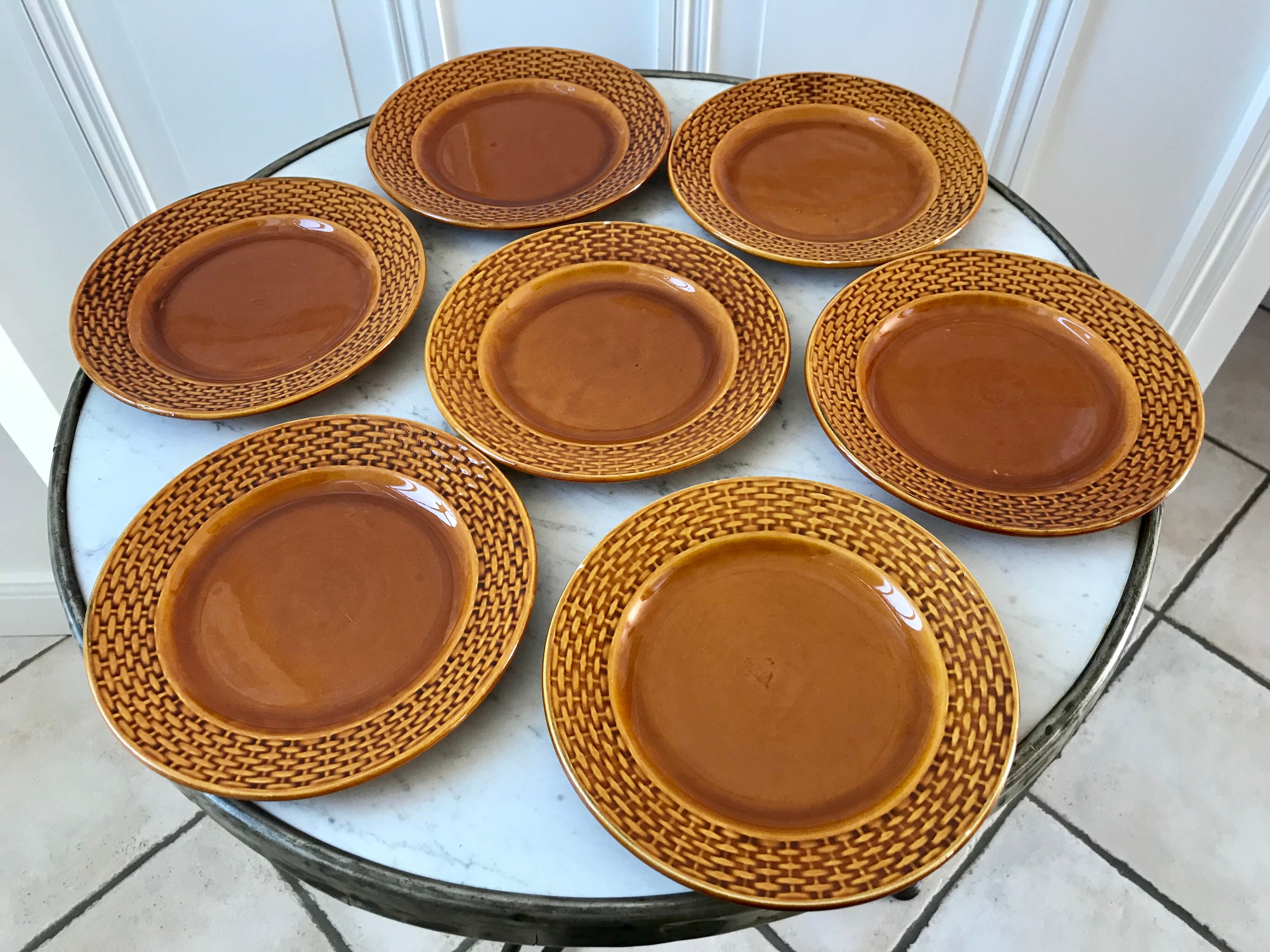 Set of 7 digoin Sarreguemines dessert plates in 50s slurry