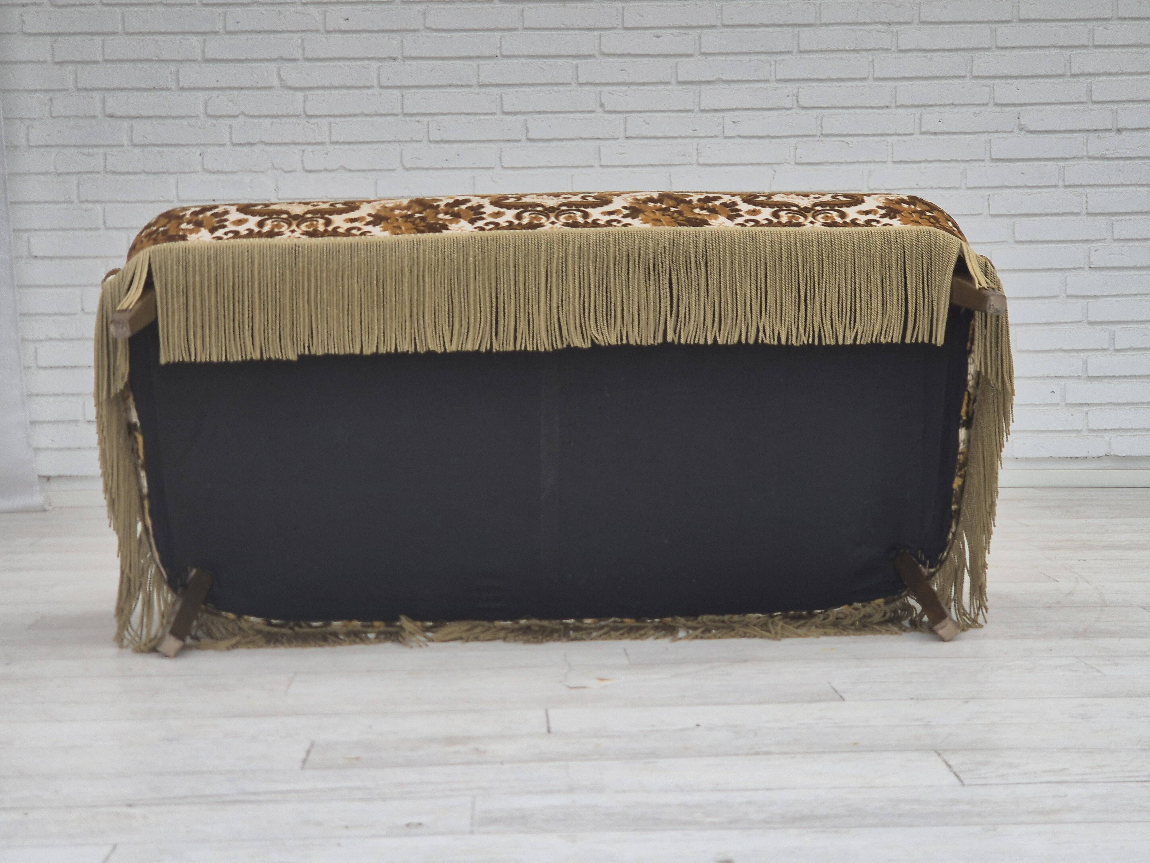 1960s, Danish 2-seater sofa, brown/beige furniture fabric, ash wood legs.