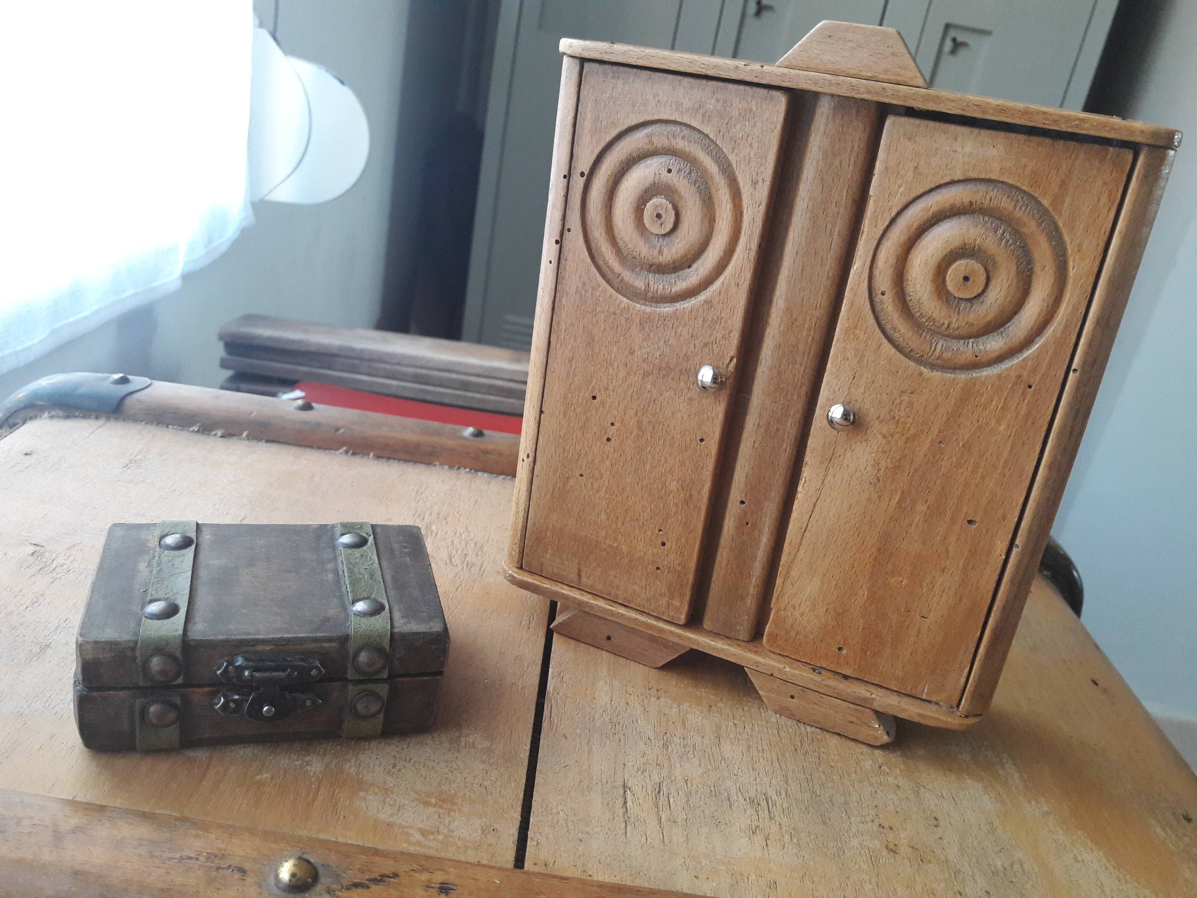 Antique doll cabinet and trunk