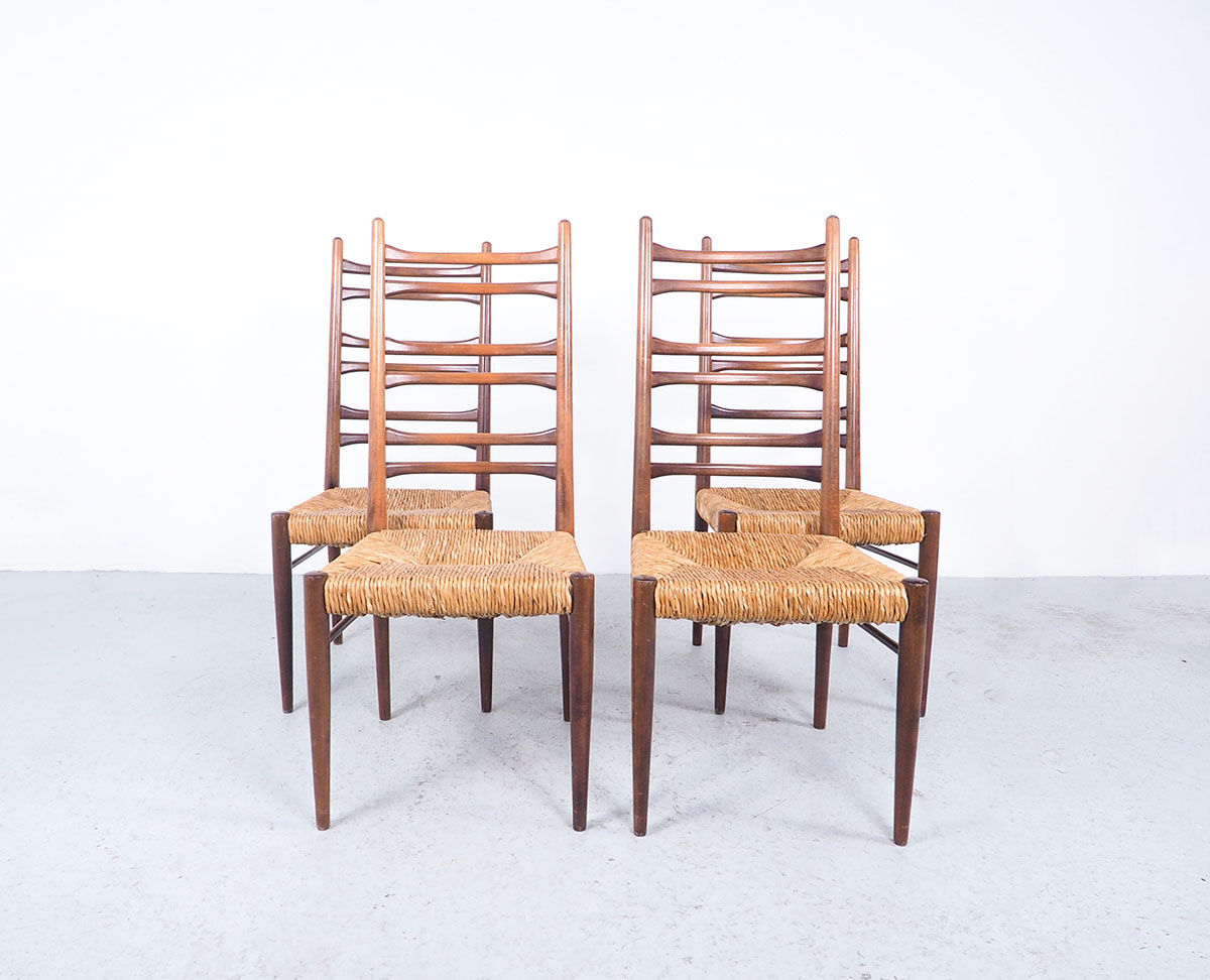 Teak and wicker dining chairs, 1960s