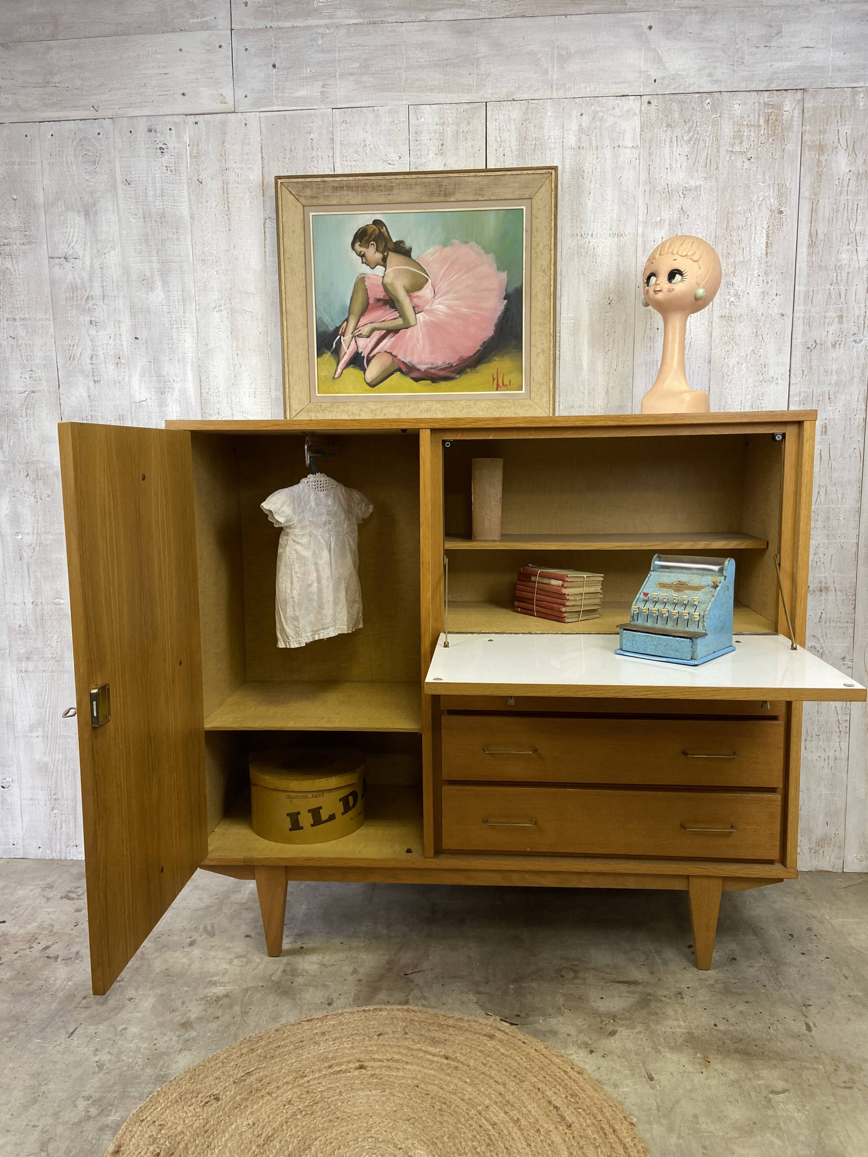 Vintage wood/wicker cabinet