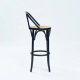 Vintage bentwood rattan wicker webbing barstools, set of 4