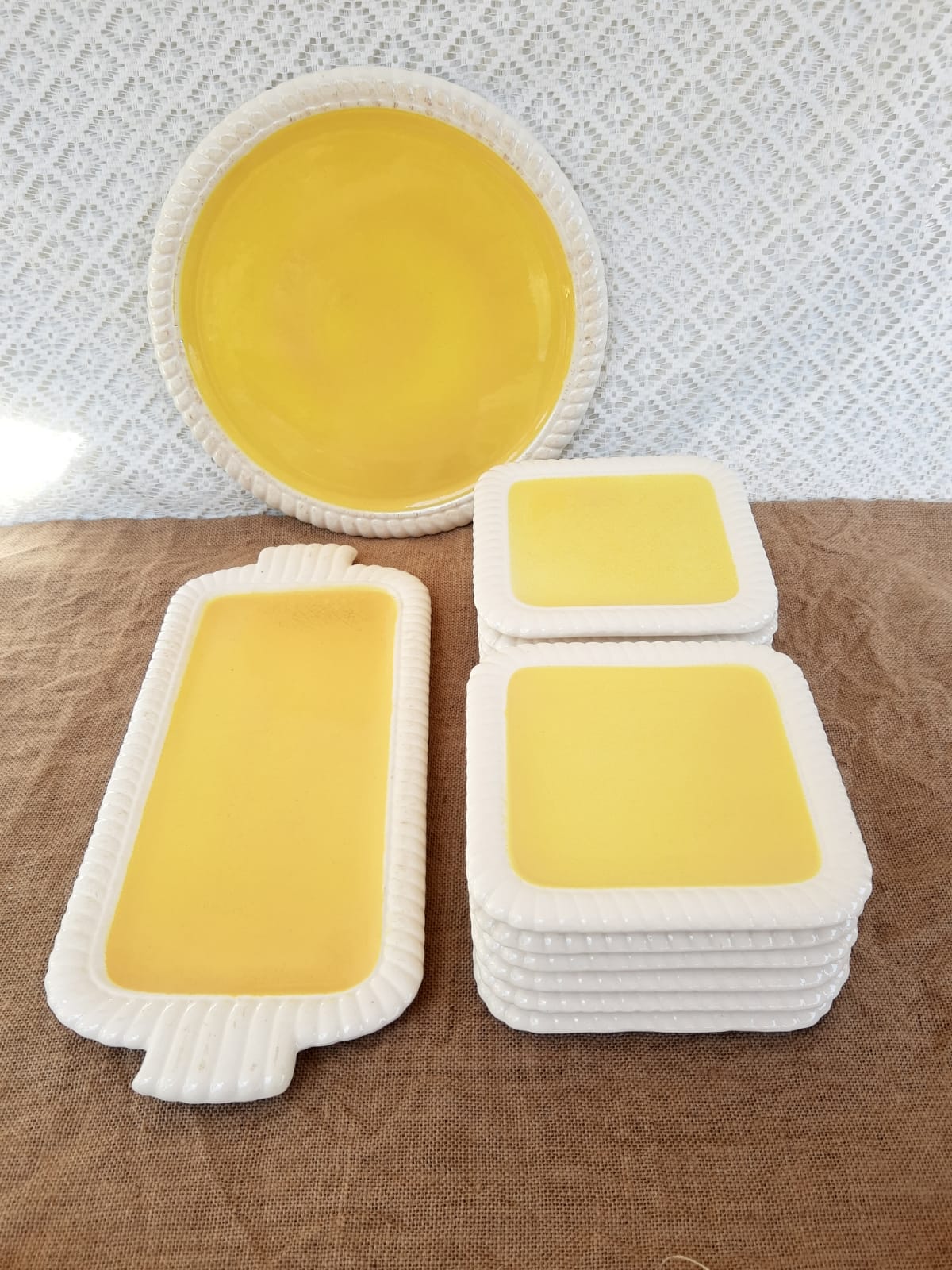 Longwy France Yellow Dessert Service