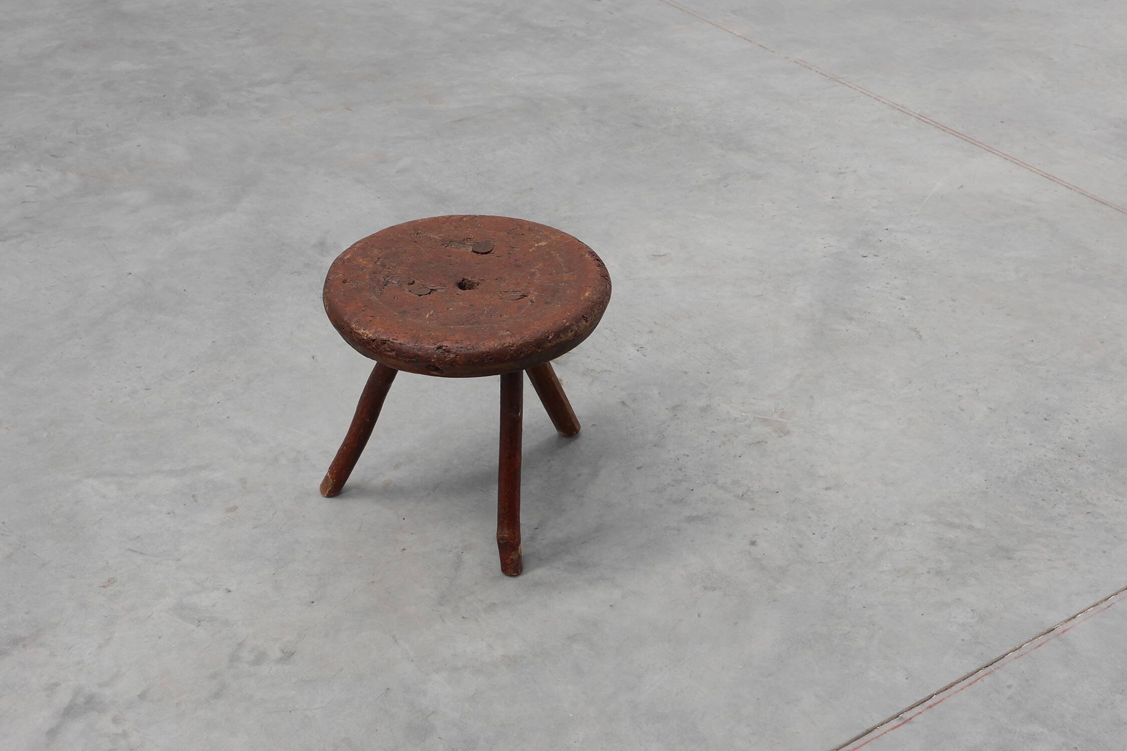 Rustic Wabi Sabi style solid oak tripod stool, France ca. 1850