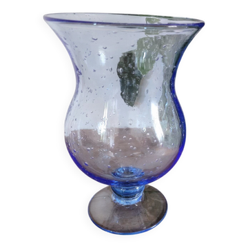 Photophore bleu en verre bullé