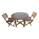 Table et 2 chaises pliantes de jardin en bois naturel