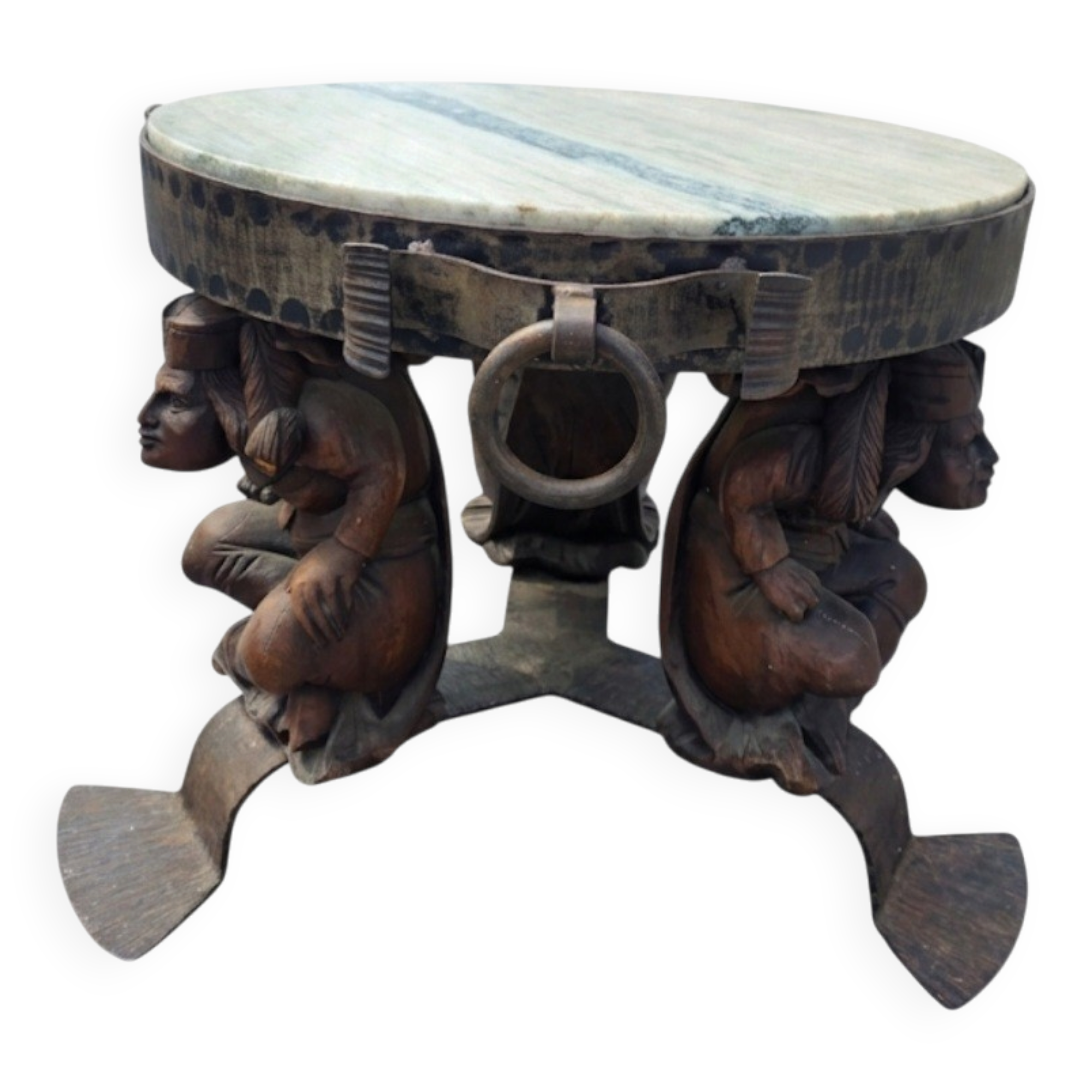 Wrought iron and marble coffee table, Jean Maurice Rothschild, circa 1950.