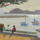 Peinture à l'huile de paysage marin de style impressionniste du début du XXe siècle, encadrée
