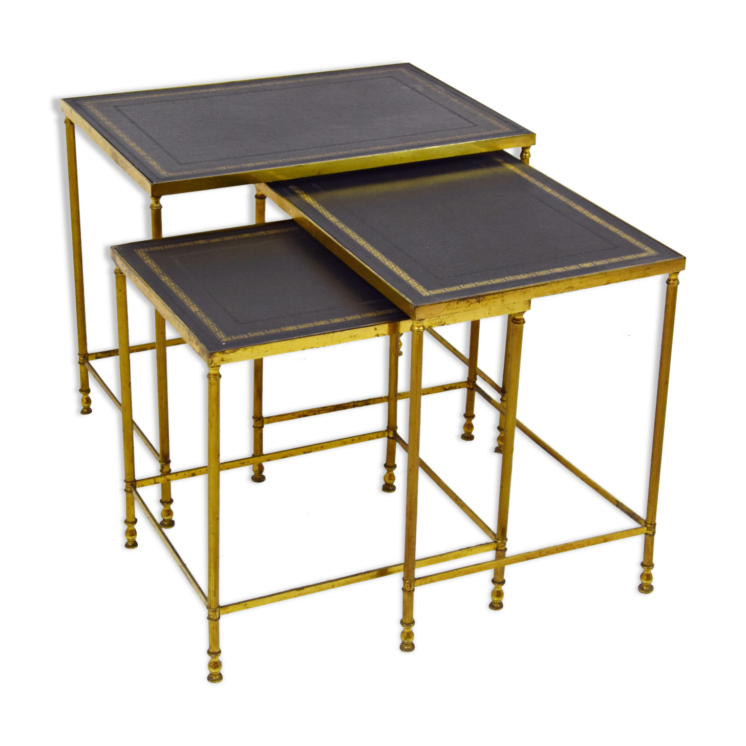 Brass and skaï side tables, 1950s