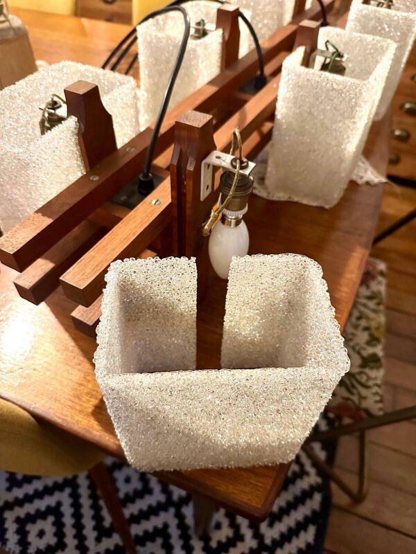 Lustre suspension scandinave en teck et perspex vintage année 50