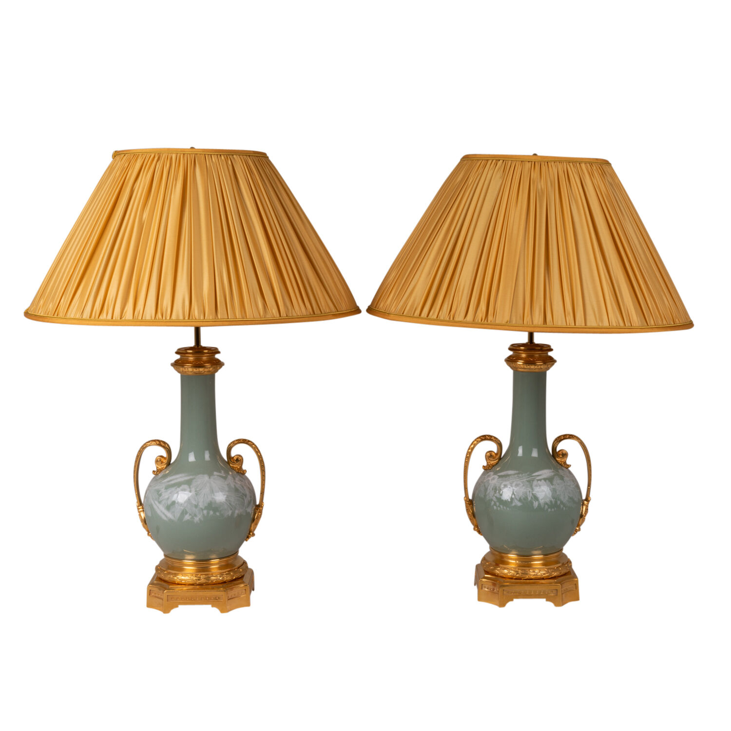 Pair of lamps in celadon porcelain and bronze, circa 1880
