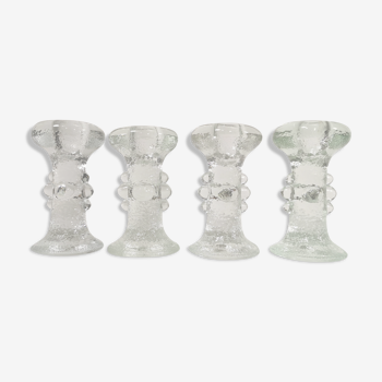 Ensemble de quatre porte-bougies en verre de cristal par Staffan Gellerstedt pour Pukeberg Glasbruk