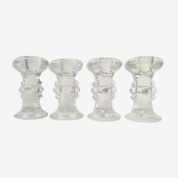 Set of four crystal glass candle holders by Staffan Gellerstedt for Pukeberg Glasbruk