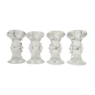 Ensemble de quatre porte-bougies en verre de cristal par Staffan Gellerstedt pour Pukeberg Glasbruk