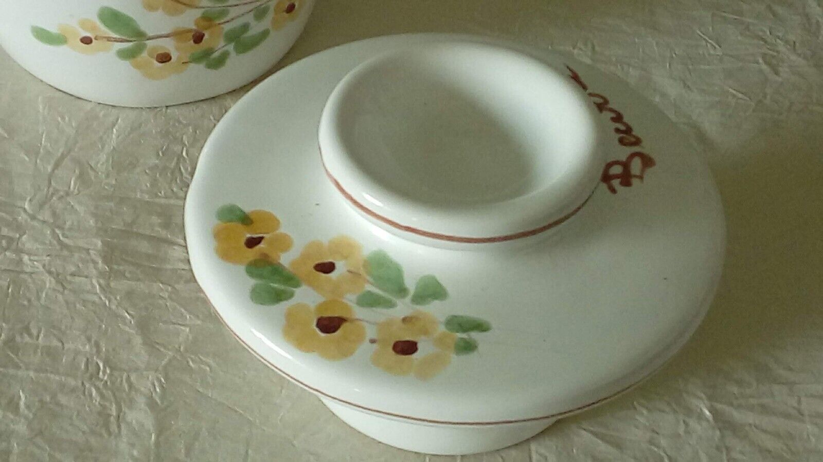 Earthenware water butter dish with vintage Italian floral decor