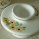 Earthenware water butter dish with vintage Italian floral decor