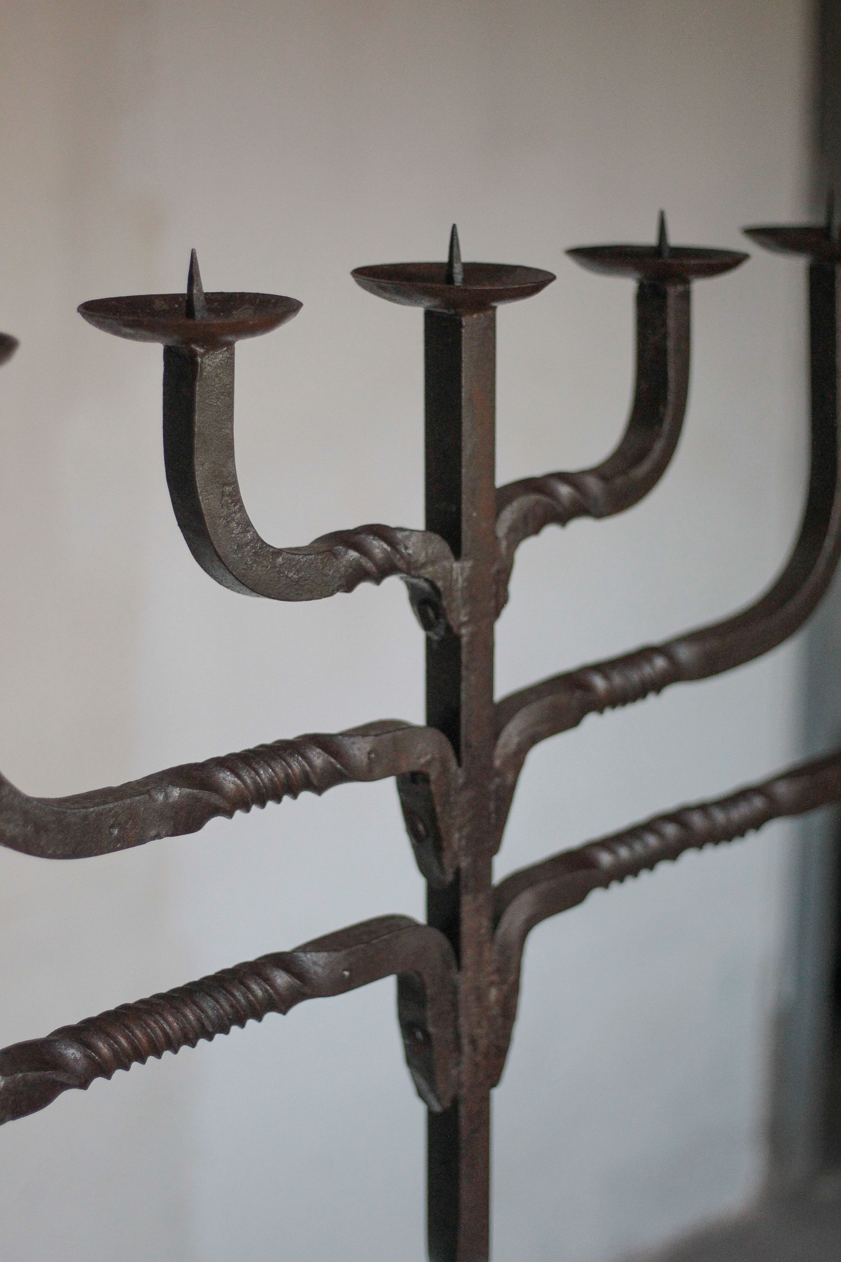 Large wrought iron candlestick, candle holder, candle, Menorah, brutalis