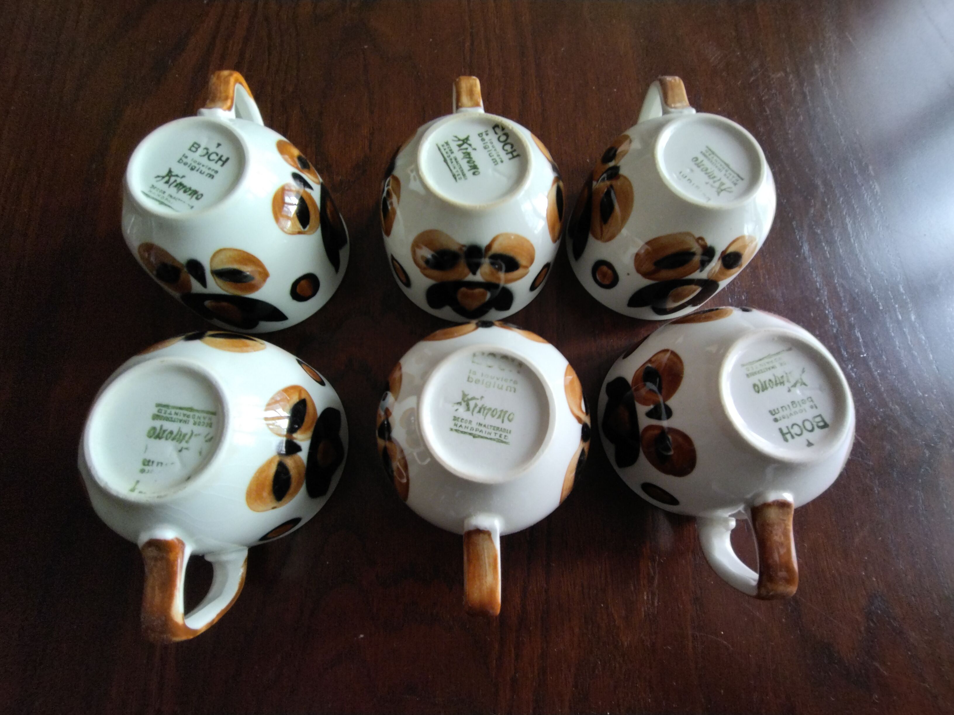 6 cups and cake plates Kimono Boch La Louvière