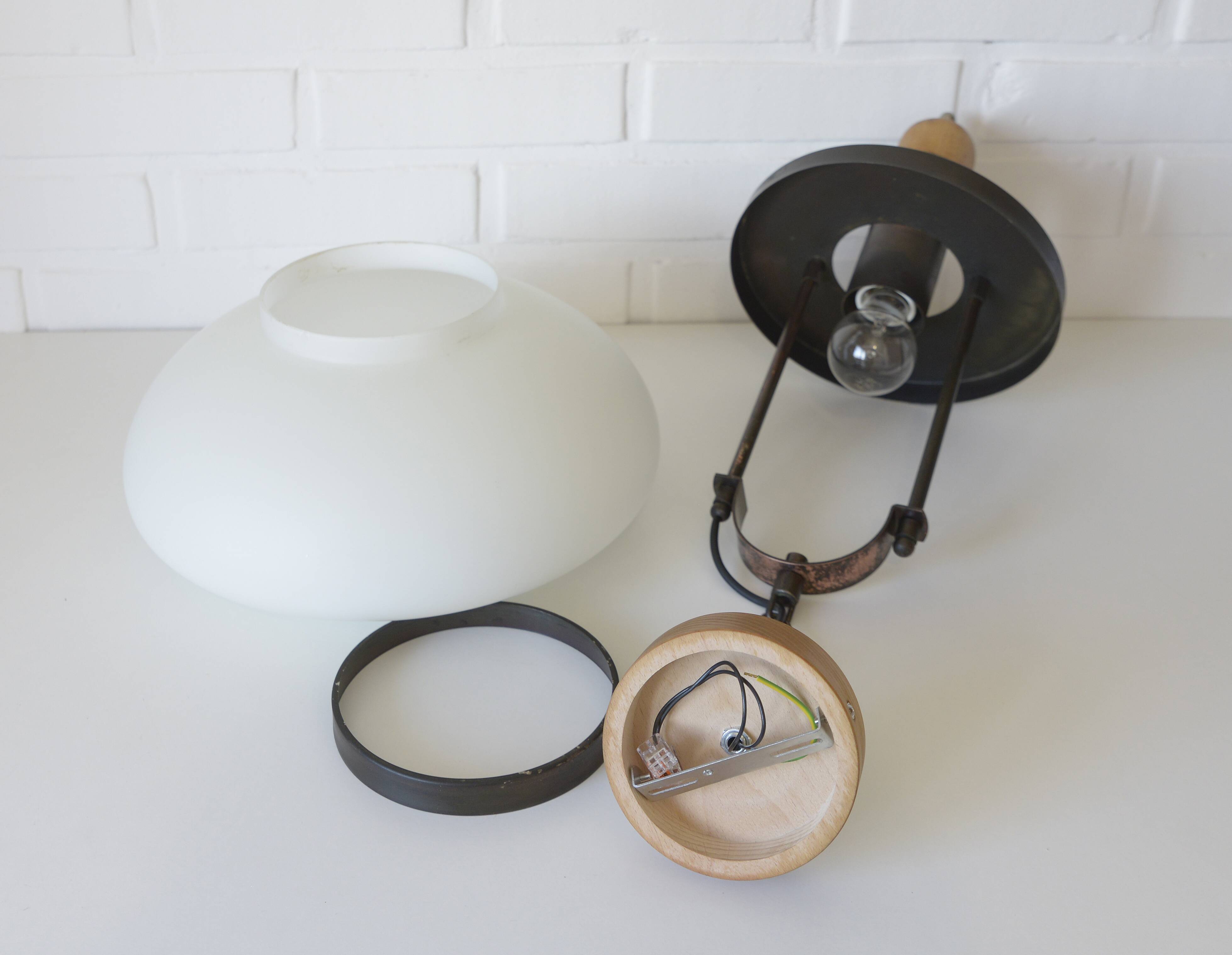 Vintage Lantern Pendant Light | Mid Century Opaline Glass Chandelier