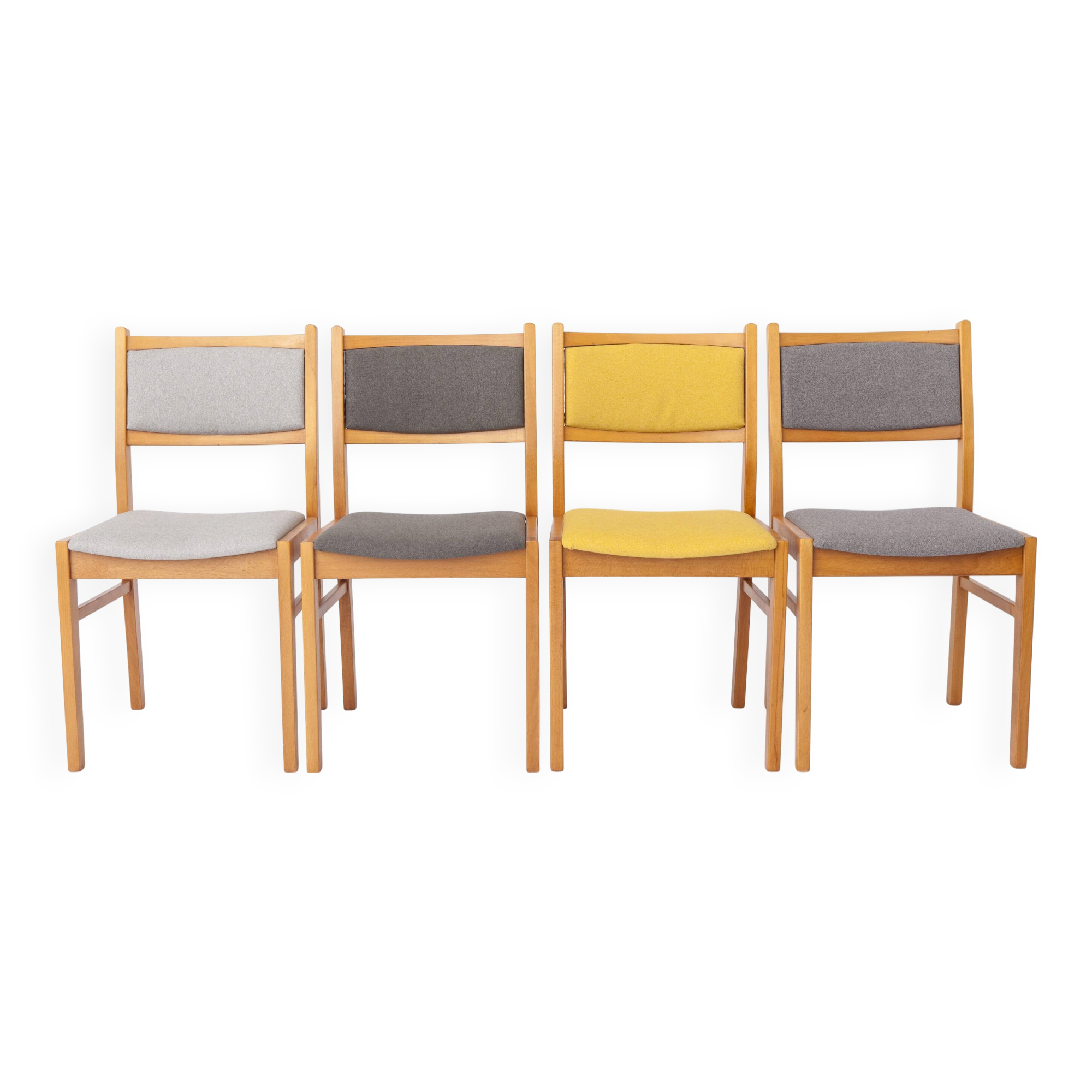 Set of 4 Vintage German Dining Chairs, Beechwood & Multicolor Upholstery