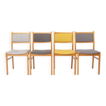 Set of 4 Vintage German Dining Chairs, Beechwood & Multicolor Upholstery