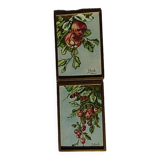 Set of 2 apple and cherry watercolors, framed