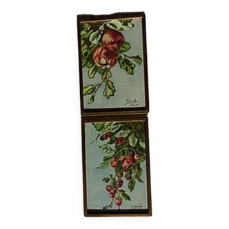 Set of 2 apple and cherry watercolors, framed