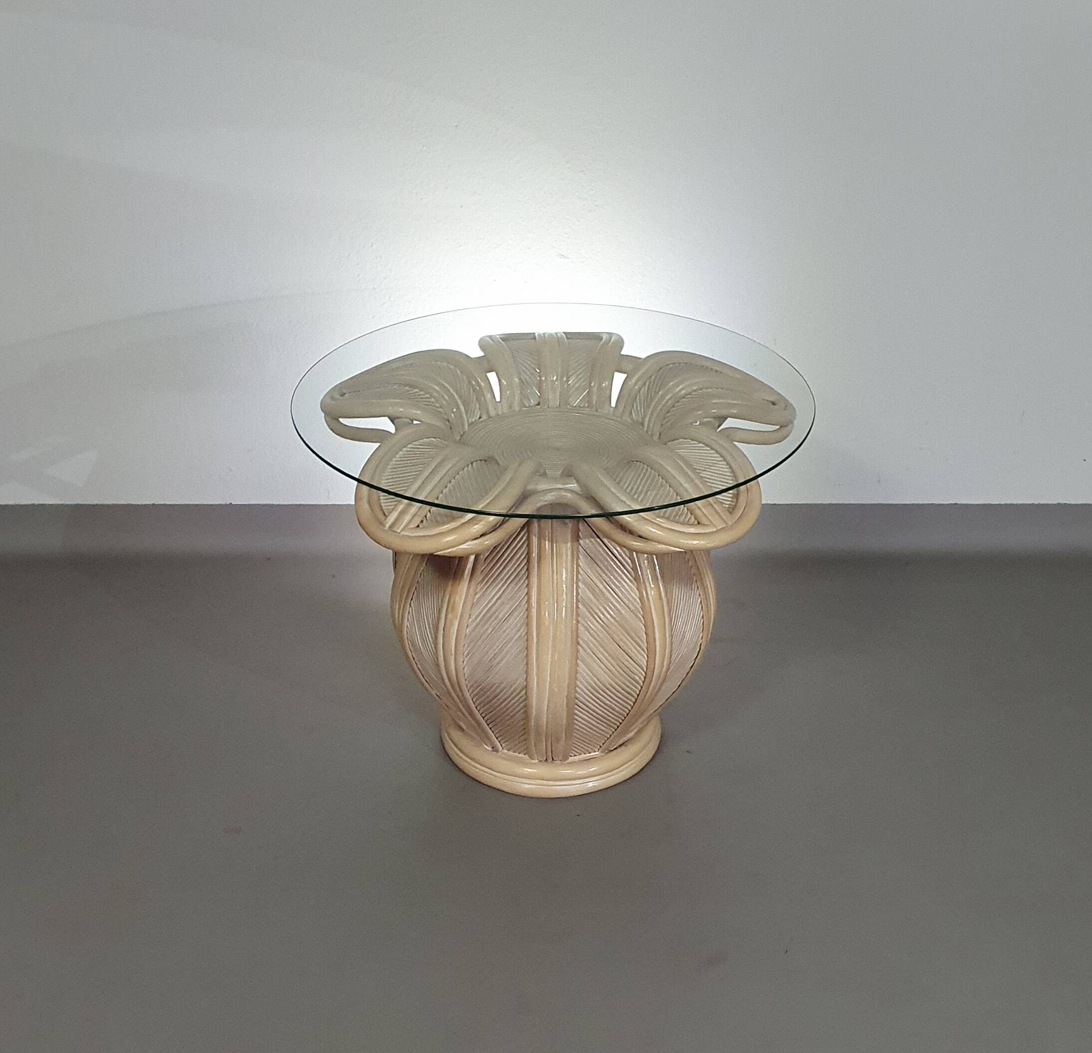 Split reed / pencil reed / rattan / bamboo bell flower side table.