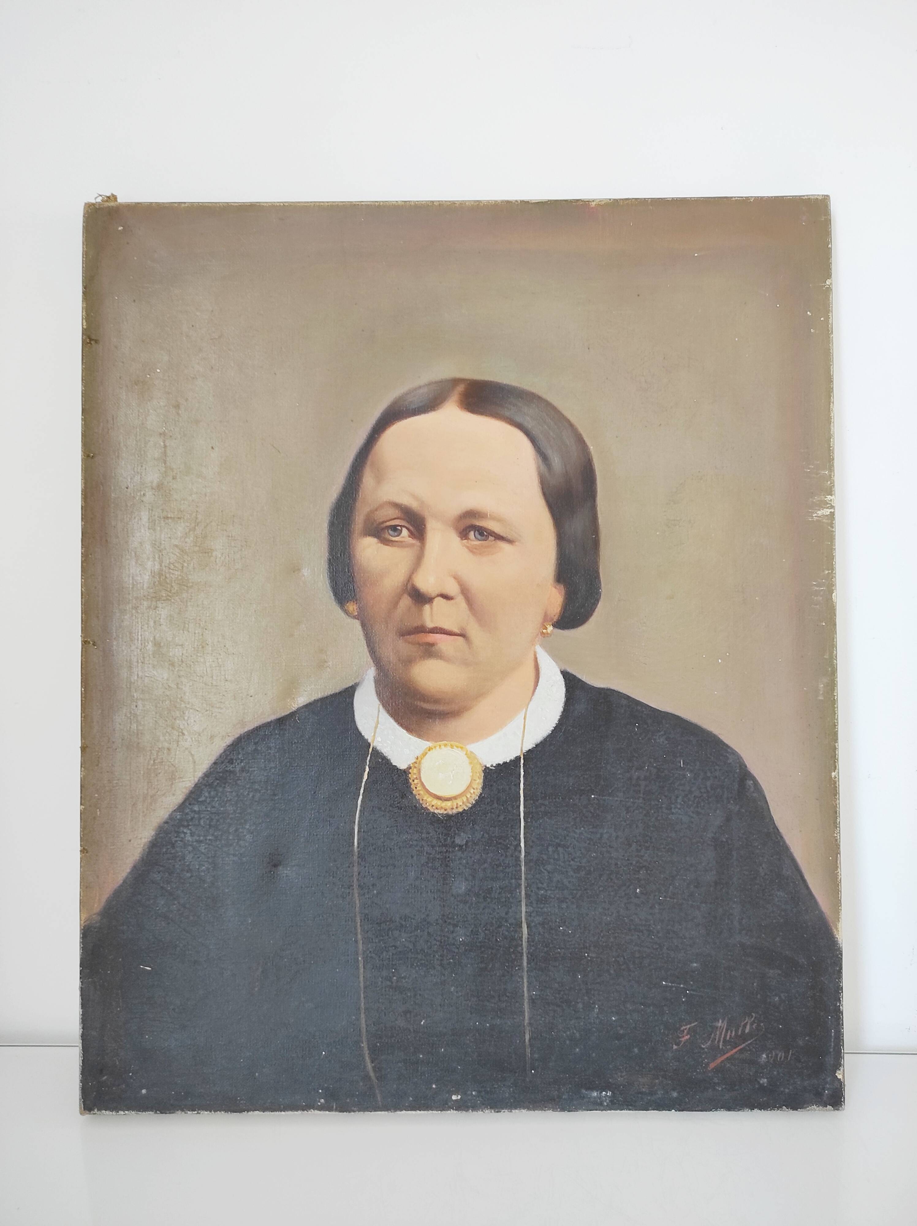 F.Mullez, Portrait de femme, huile sur toile, 1901