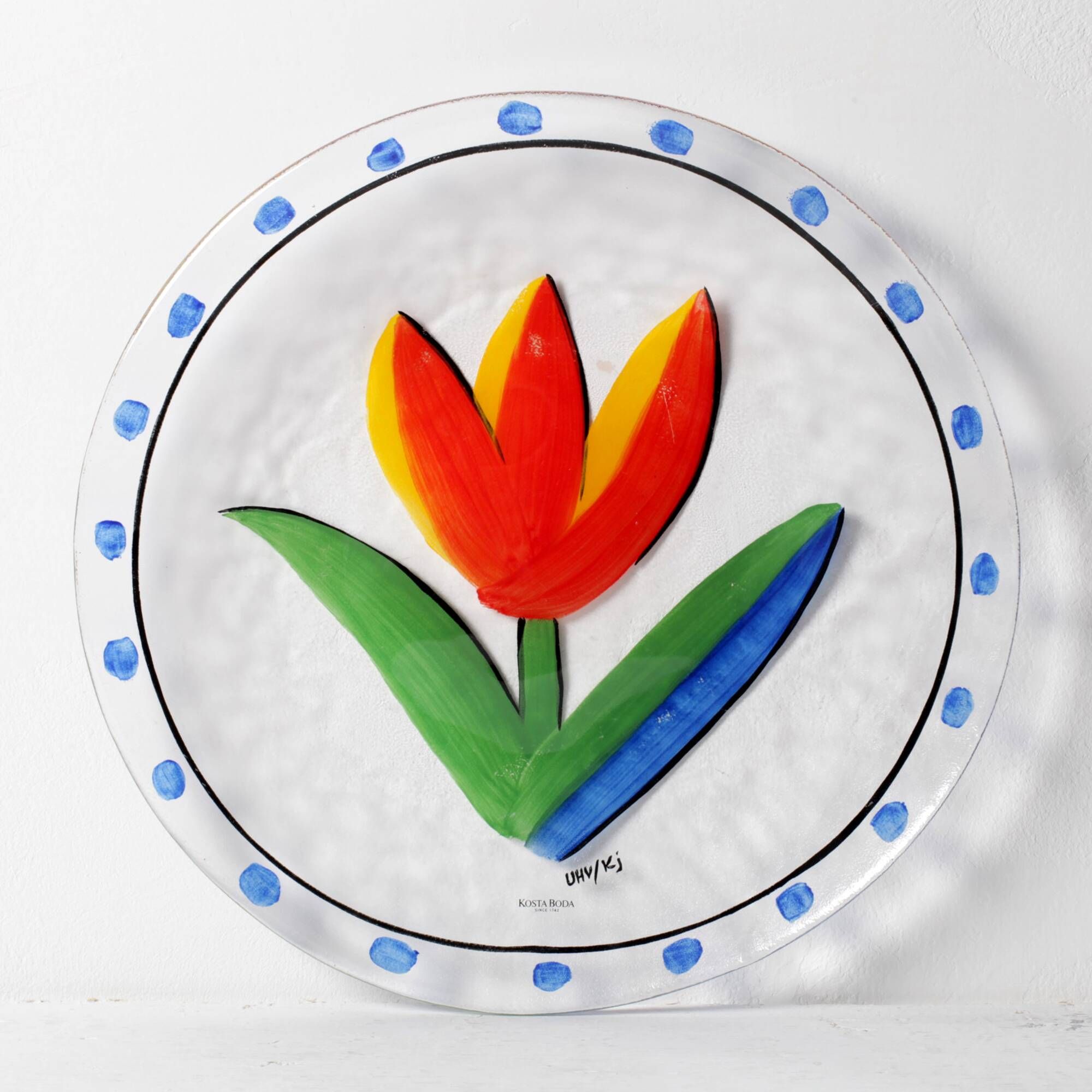 Vintage Kosta Boda Tulip Flower platter by Ulrica Hydman Vallien / Sweden