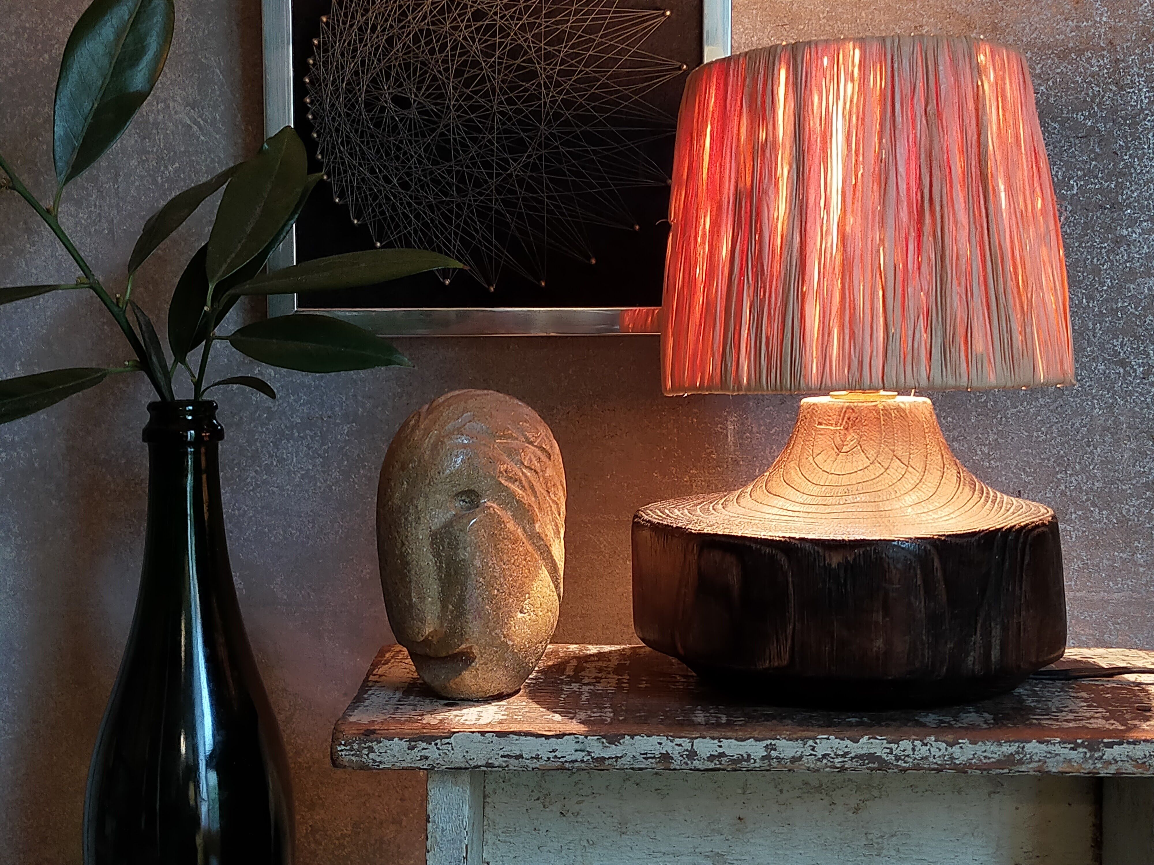 Brutalist free-form lamp in solid wood 60s