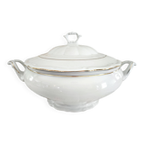 Porcelain soup tureen, white manufacture with double gold line, hand-painted.