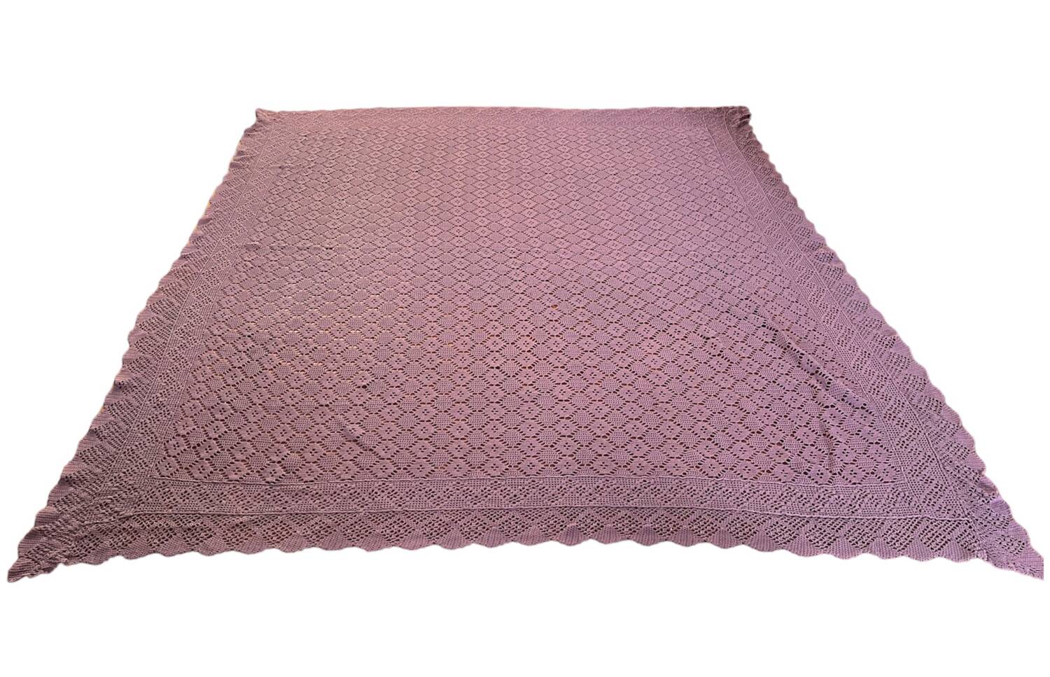 Vintage mauve lilac crocheted bedspread