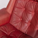 1960’s/70’s Bramin swivel lounge armchair in patinated red brown leather on five star steel leg, loo